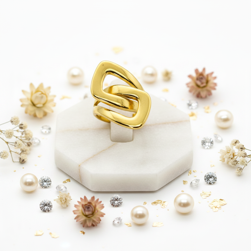 Bague marbre blanc décoré