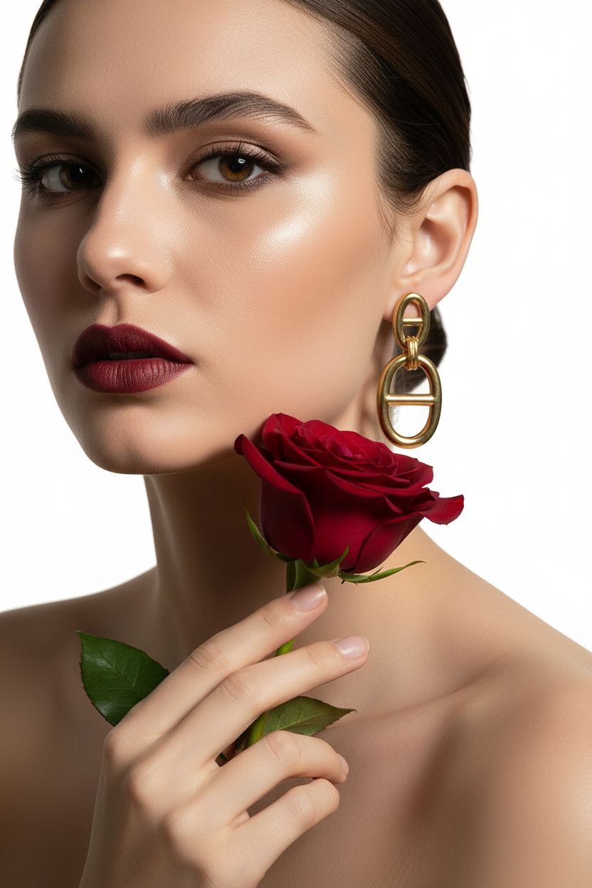 Boucles d'oreilles — Fond blanc, rose rouge