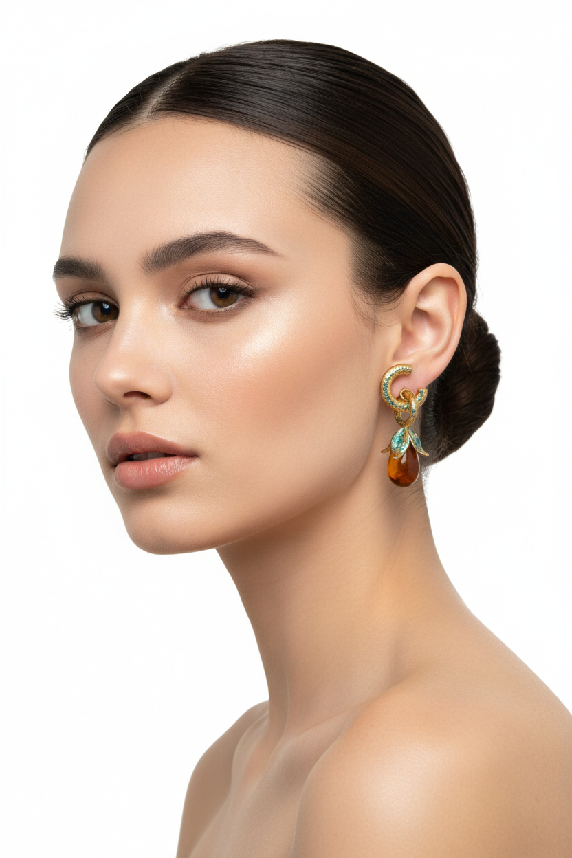 Campagne joaillerie – Jeune femme fond blanc