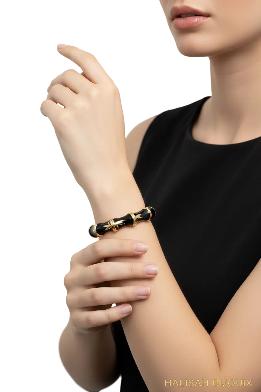 Femme élégante – Bracelet Noir & Blanc & Doré – Halisah Bijoux