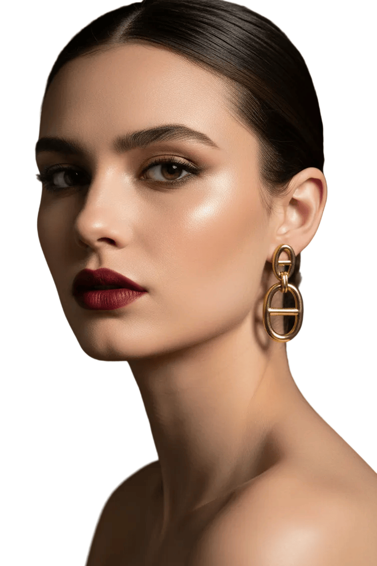 Halisah bijoux Boucles d'Oreilles Chaîne Dorées — Maillon. Marine Double