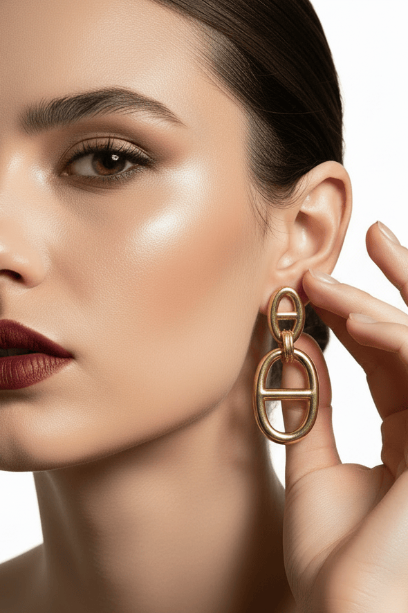 Halisah bijoux Boucles d'Oreilles Chaîne Dorées — Maillon. Marine Double