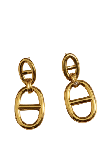 Halisah bijoux Boucles d'Oreilles Chaîne Dorées — Maillon. Marine Double