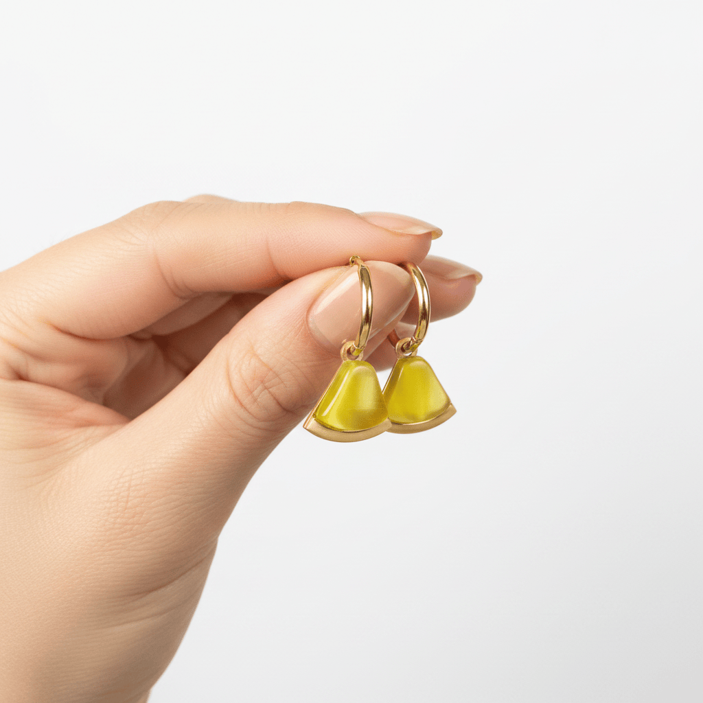 Halisah bijoux Boucles d'oreilles créoles triangle citron doré femme