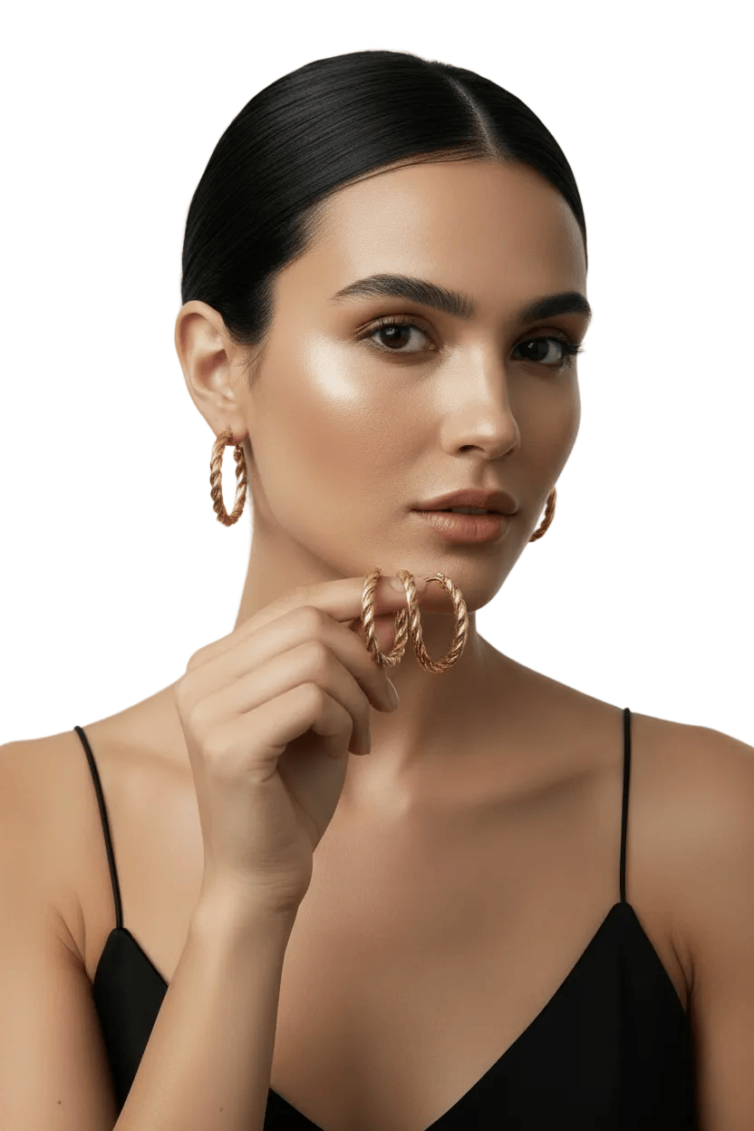 Halisah bijoux Boucles d'oreilles créoles dorées torsadé- Acier inoxydable.