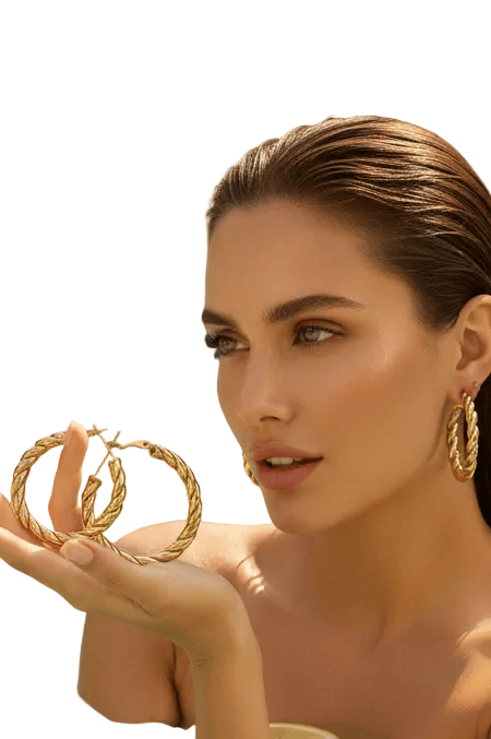 Halisah bijoux Boucles d'oreilles créoles dorées torsadé- Acier inoxydable.