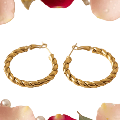 Halisah bijoux Boucles d'oreilles créoles dorées torsadé- Acier inoxydable.