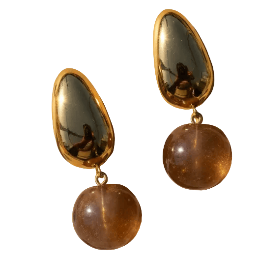 Halisah bijoux Boucles d'oreilles Dorées & Pierre Ambrée.
