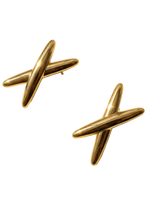 Halisah bijoux Boucles d'Oreilles Croisées Dorées Femme Acier Inoxydable anti ternissement