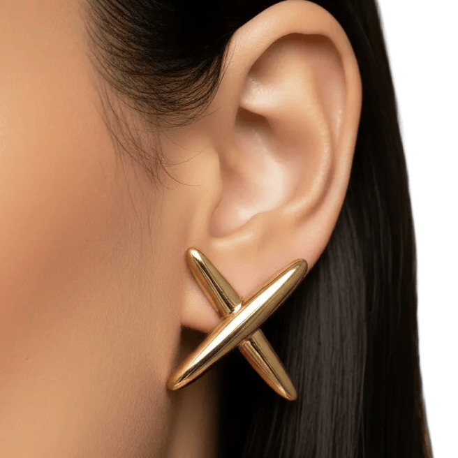 Halisah bijoux Boucles d'Oreilles Croisées Dorées Femme Acier Inoxydable anti ternissement