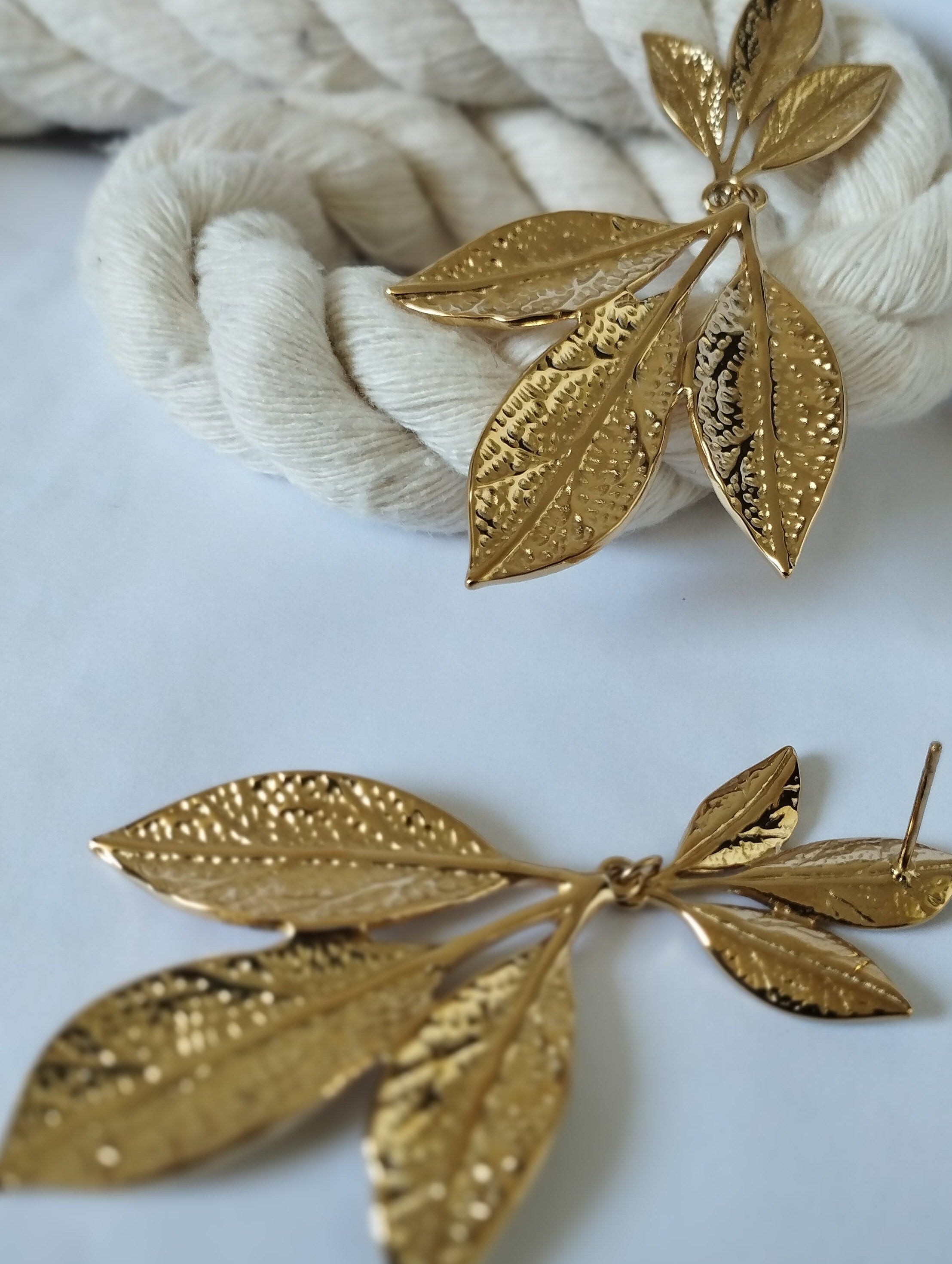 Halisah bijoux Boucles d'oreilles feuilles dorées plaqué or 18k style bohème femme 