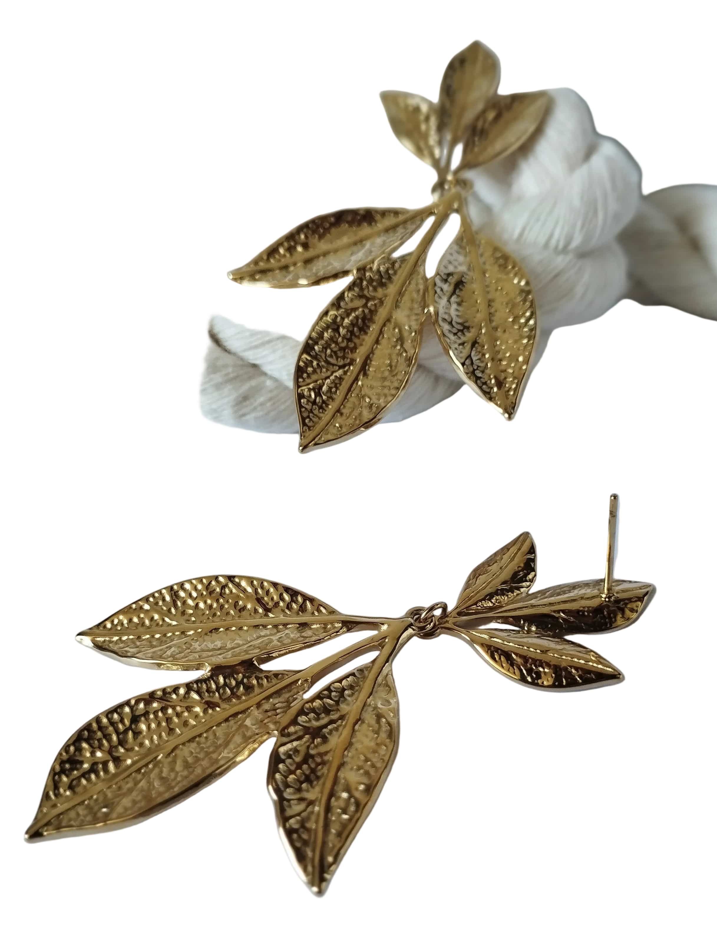 Halisah bijoux Boucles d'oreilles feuilles dorées plaqué or 18k style bohème femme 