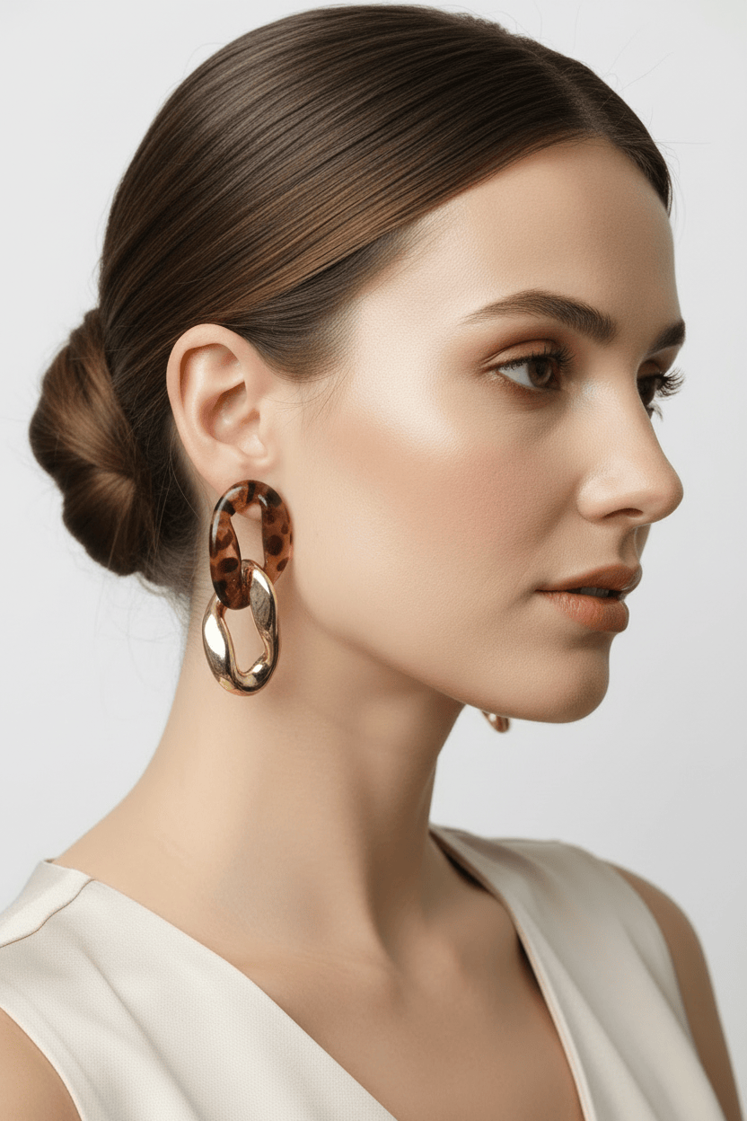 Halisah bijoux Boucles-doreilles gros maillons dorés & écailles de tortue 