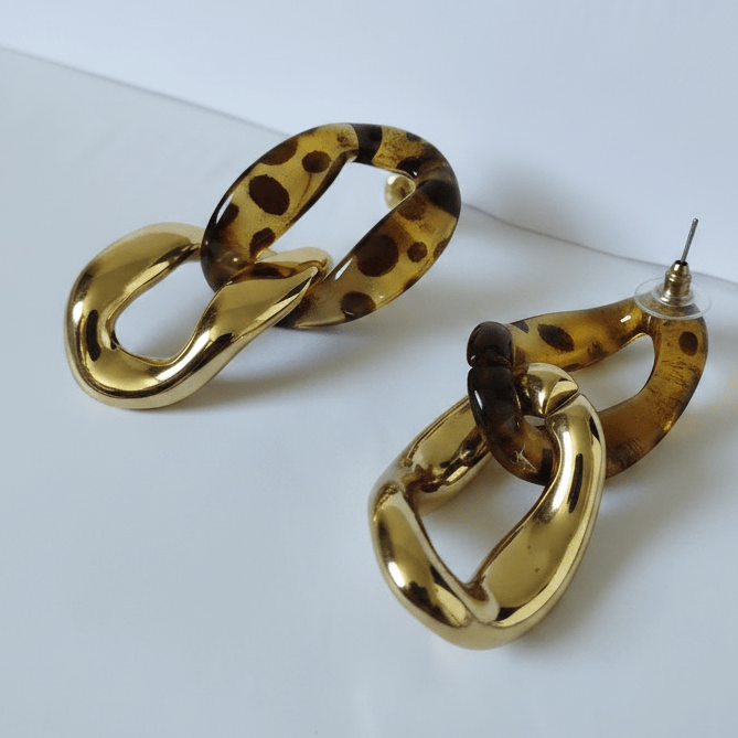 Halisah bijoux Boucles-doreilles gros maillons dorés & écailles de tortue 