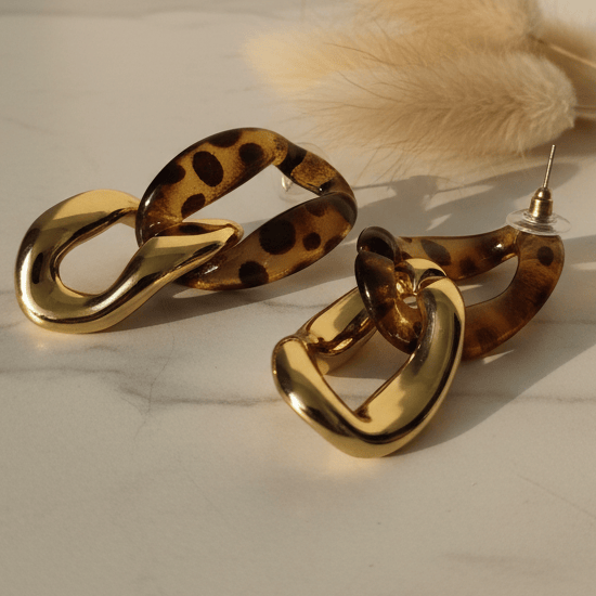 Halisah bijoux Boucles-doreilles gros maillons dorés & écailles de tortue 