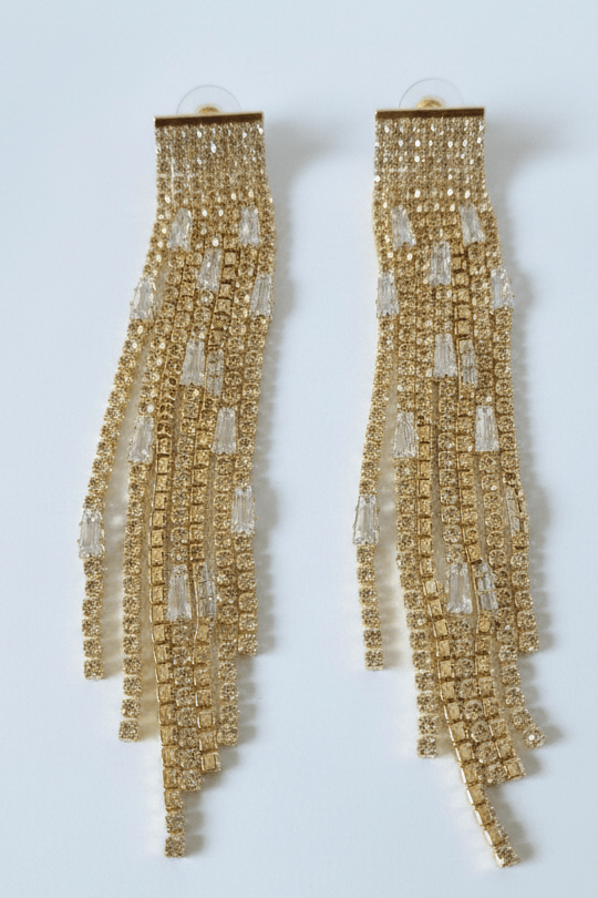 Halisah bijoux Boucles d'oreilles longues dorées à strass style cascade pour mariage
