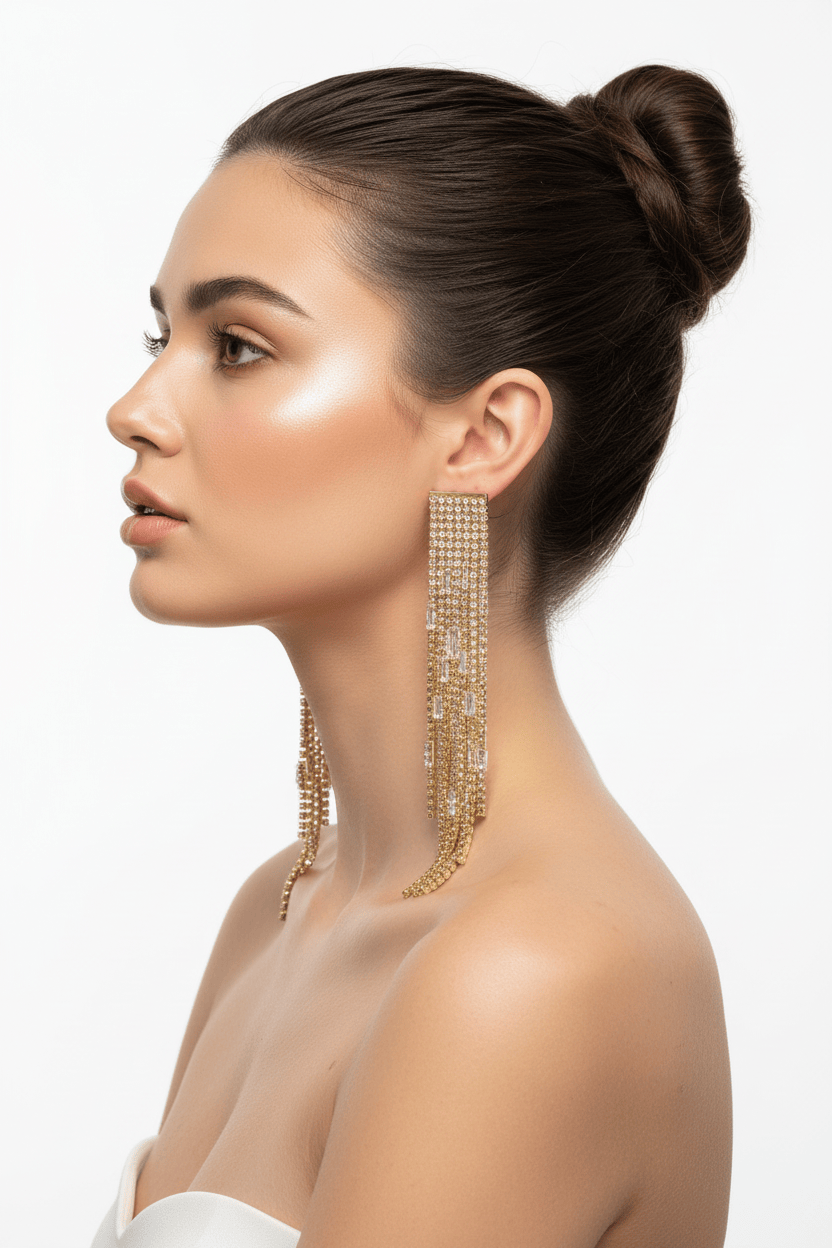 Halisah bijoux Boucles d'oreilles longues dorées à strass style cascade pour mariage
