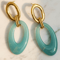 Halisah bijoux Boucles-doreilles pendantes turquoise et dorées acier inoxydable hypoallergéniques 