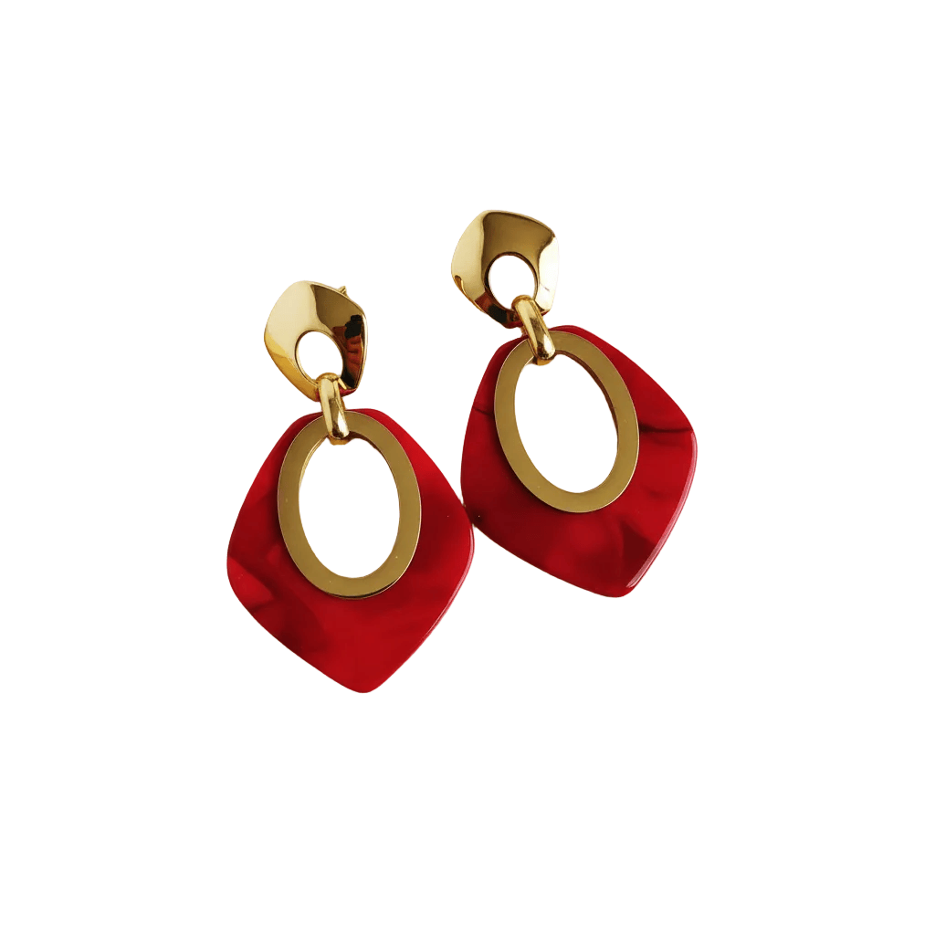 Halisah bijoux Boucles d'oreilles Pendantes Rouge & Or – Élégantes.