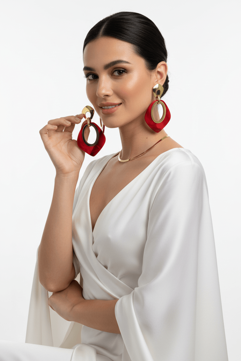 Halisah bijoux Boucles d'oreilles Pendantes Rouge & Or – Élégantes.