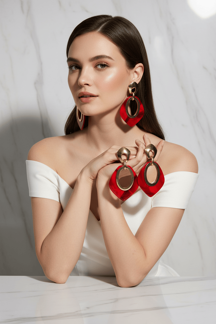 Halisah bijoux Boucles d'oreilles Pendantes Rouge & Or – Élégantes.