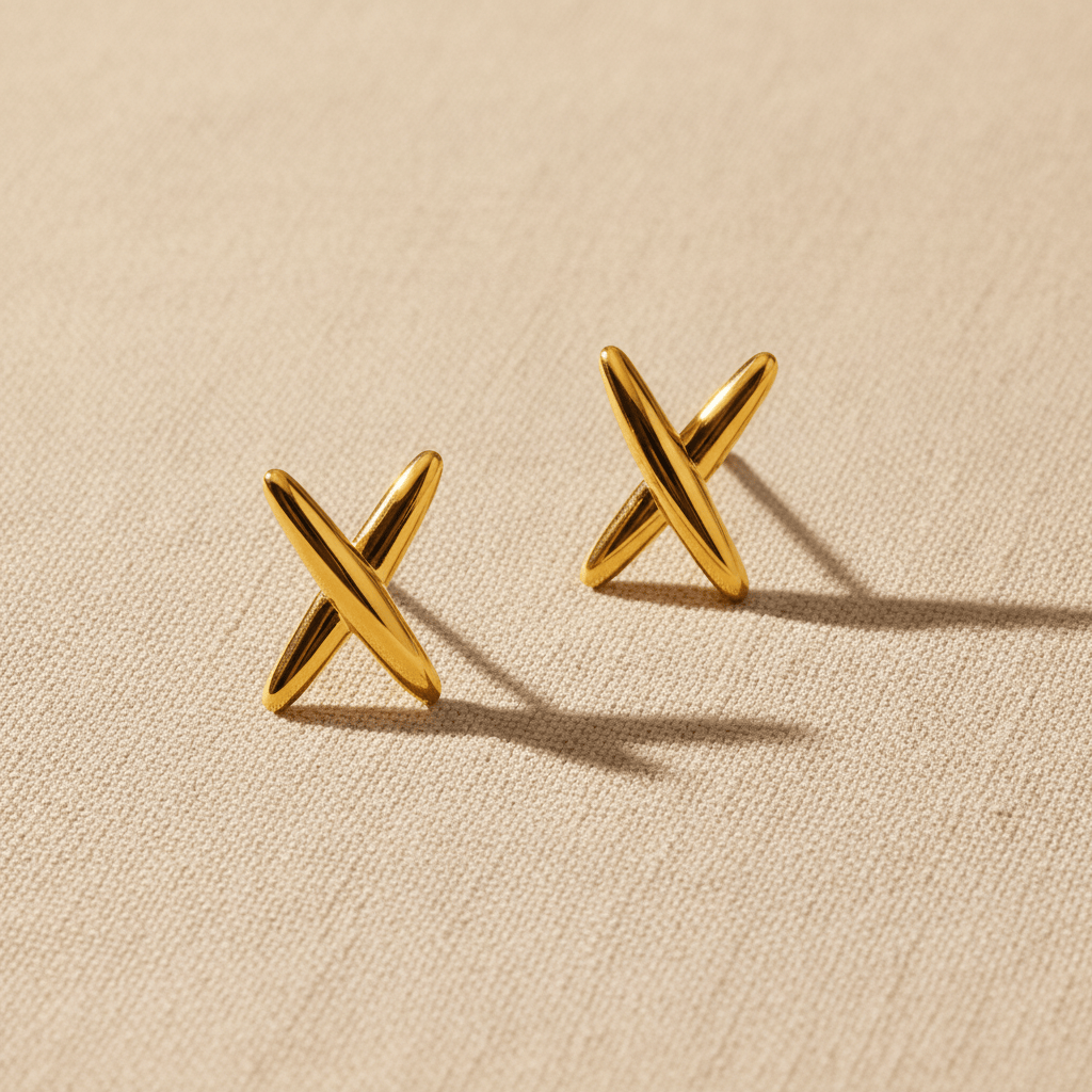 Halisah bijoux Boucles d'oreilles  dorées  forme x Acier inoxydable femme chic 