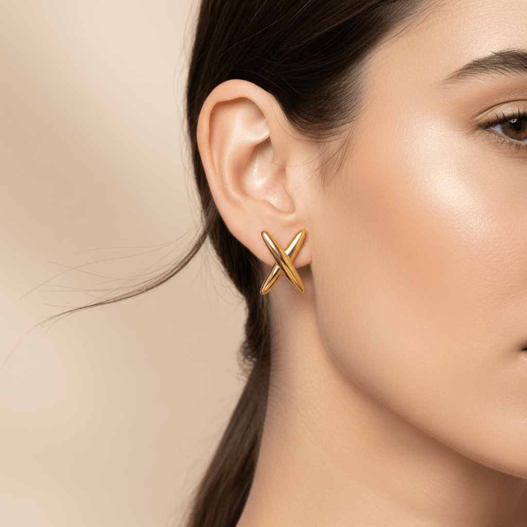Halisah bijoux Boucles d'oreilles  dorées  forme x Acier inoxydable femme chic 