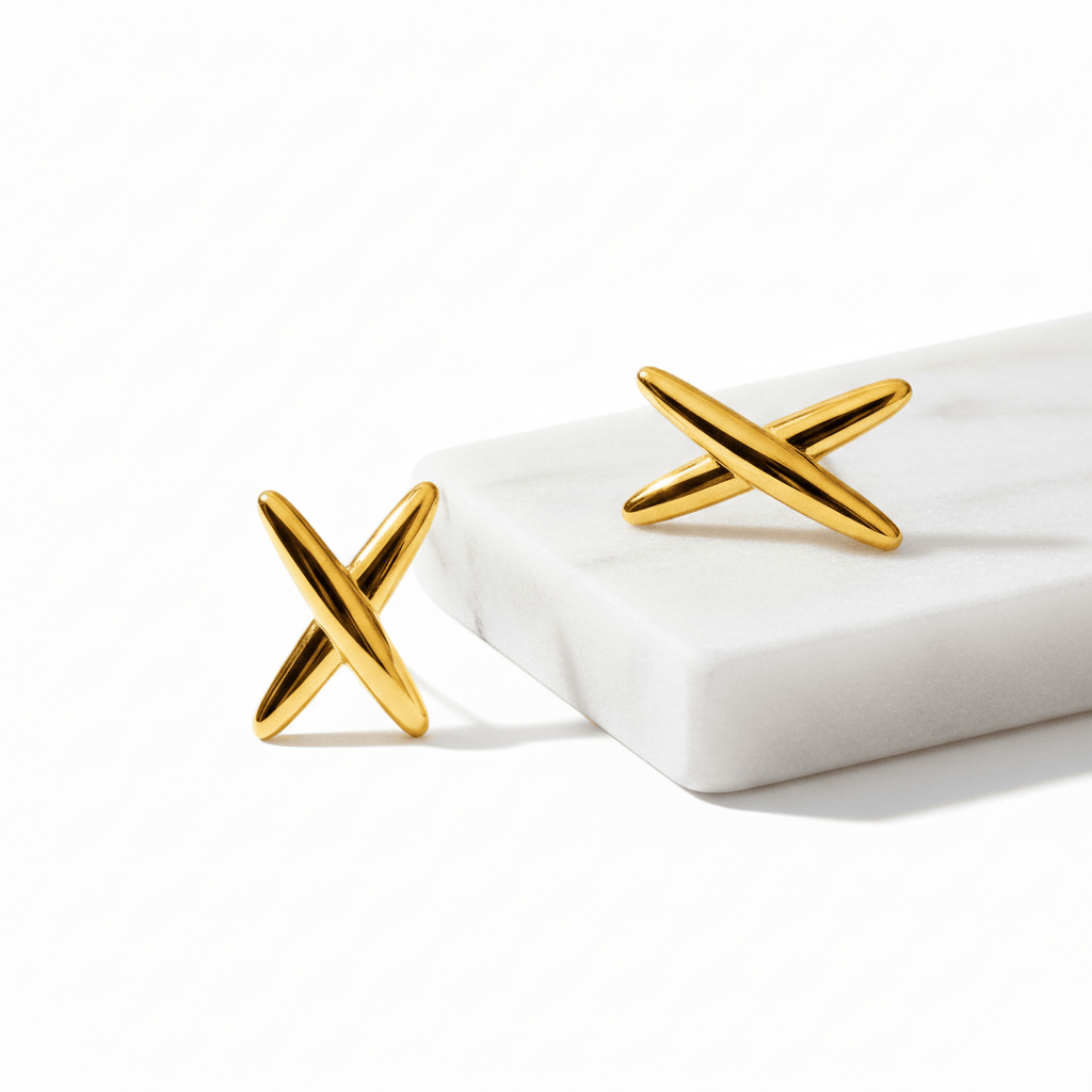 Halisah bijoux Boucles d'oreilles  dorées  forme x Acier inoxydable femme chic 