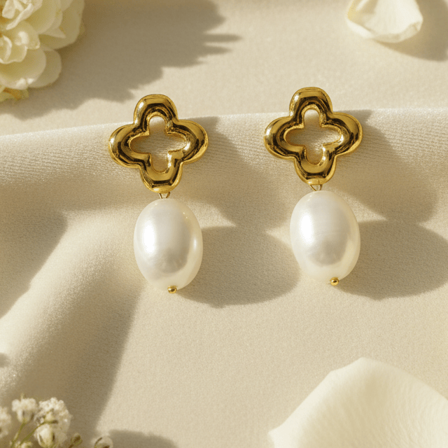 Halisah bijoux Boucles D'oreilles Perles Acier Inoxydable Dorées 316L Tendance Femme 
