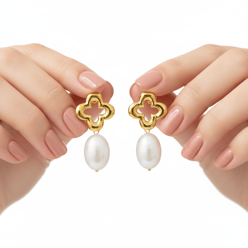 Halisah bijoux Boucles D'oreilles Perles Acier Inoxydable Dorées 316L Tendance Femme 