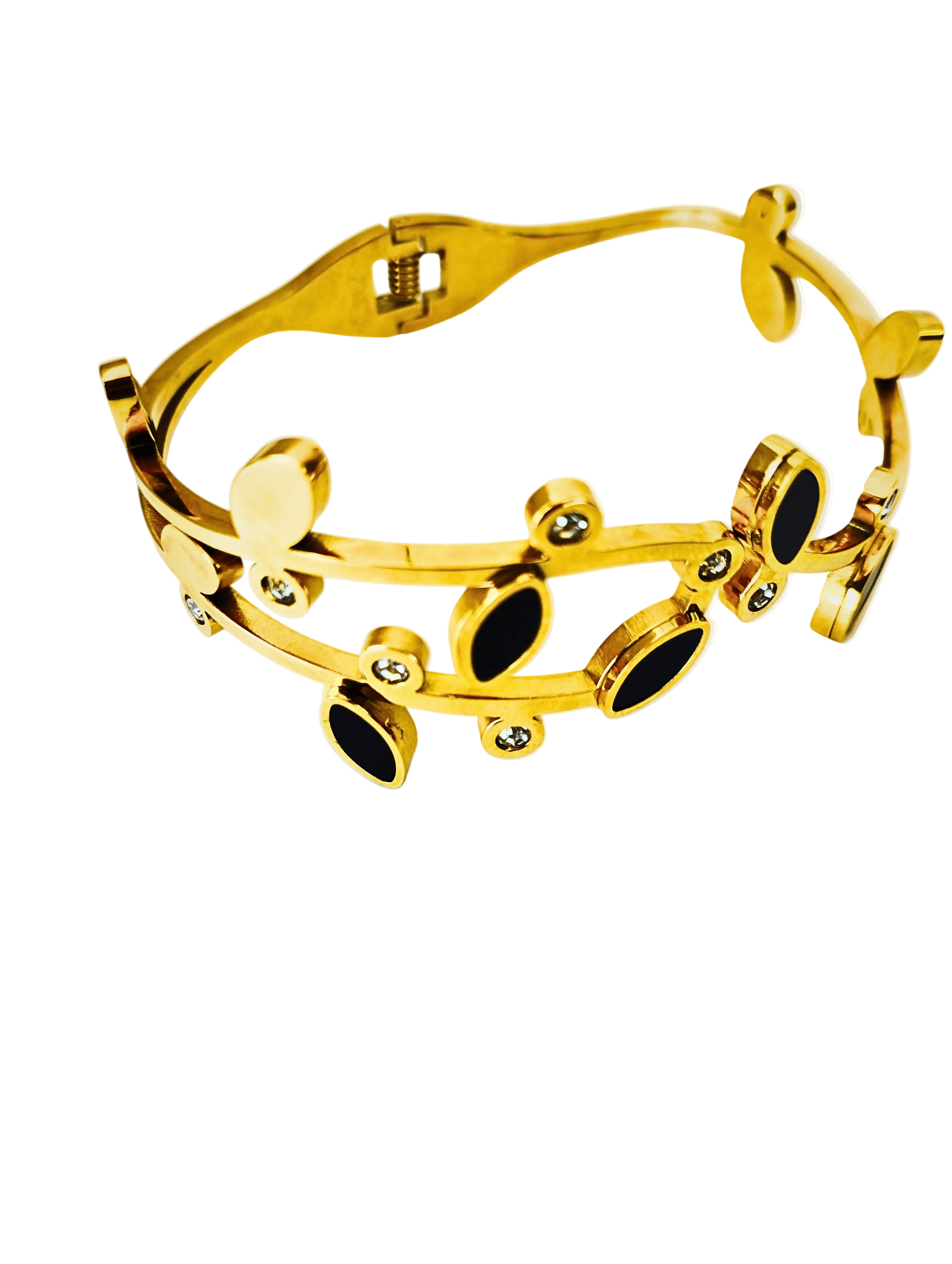 Halisah bijoux Bracelet jonc email noir cristaux Acier inox femme 