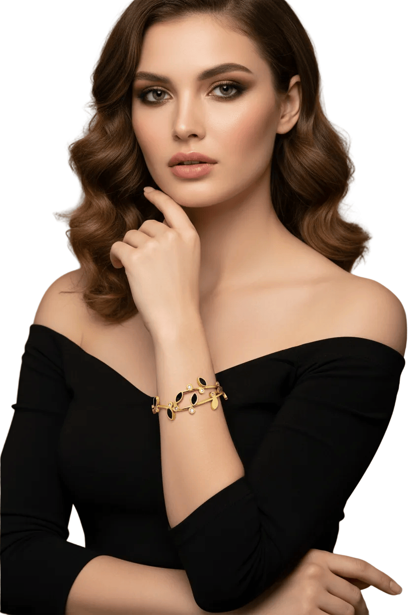 Halisah bijoux Bracelet jonc email noir cristaux Acier inox femme 