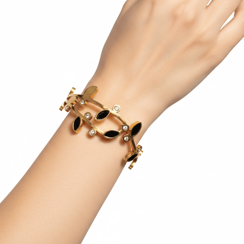 Halisah bijoux Bracelet jonc email noir cristaux Acier inox femme 