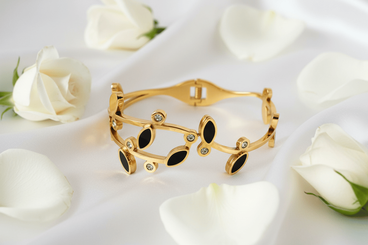 Halisah bijoux Bracelet jonc email noir cristaux Acier inox femme 
