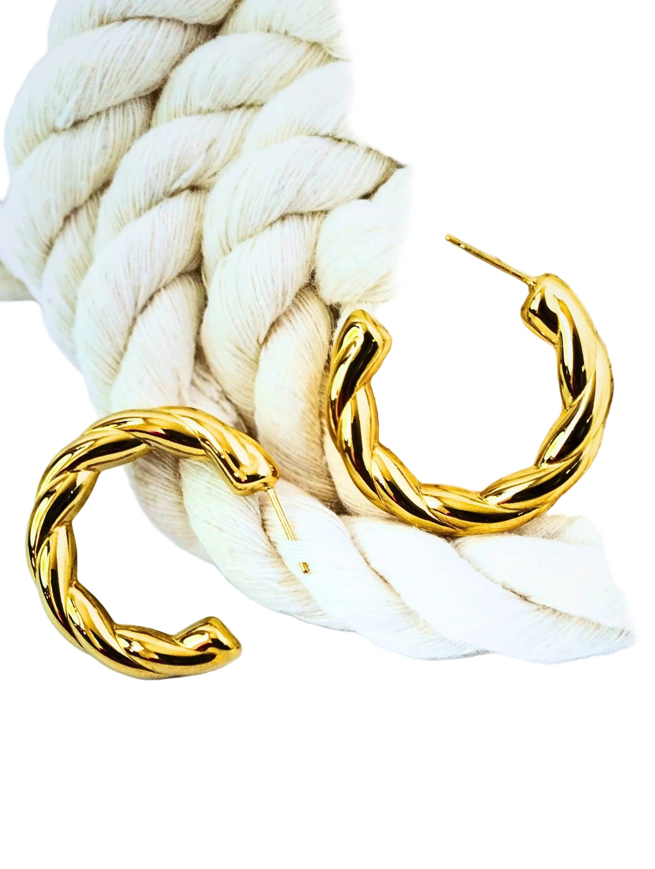 Halisah bijoux Créoles Torsadées Dorées Acier inoxydable 316l 
