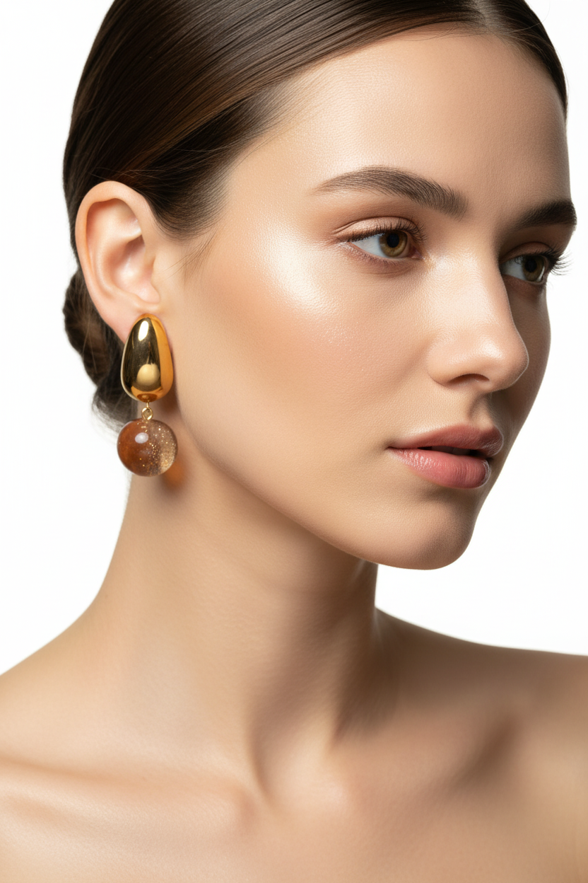 Jeune femme portant les boucles sur fond blanc