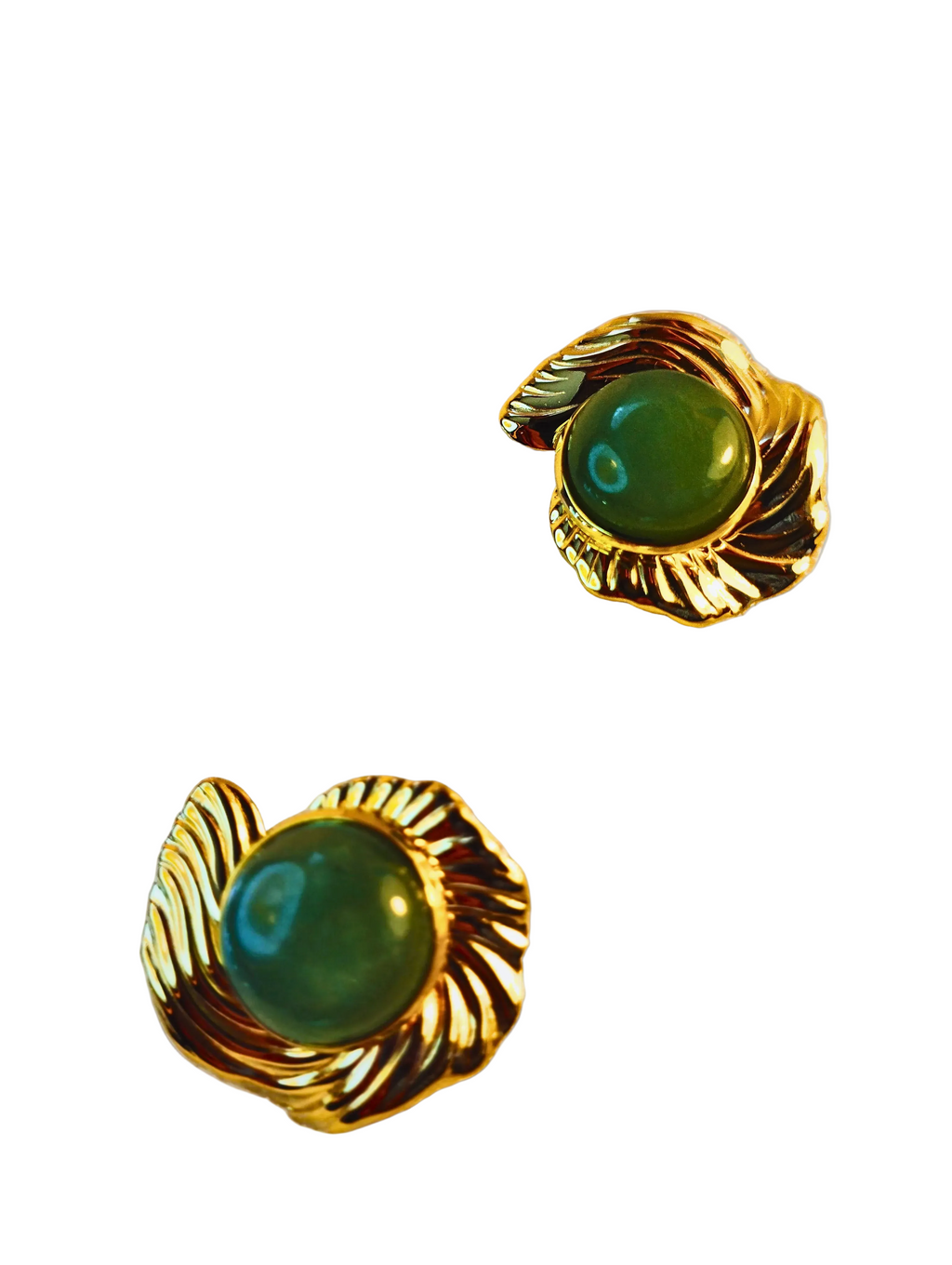Boucles d'oreilles cabochon jade verte vintage clip
