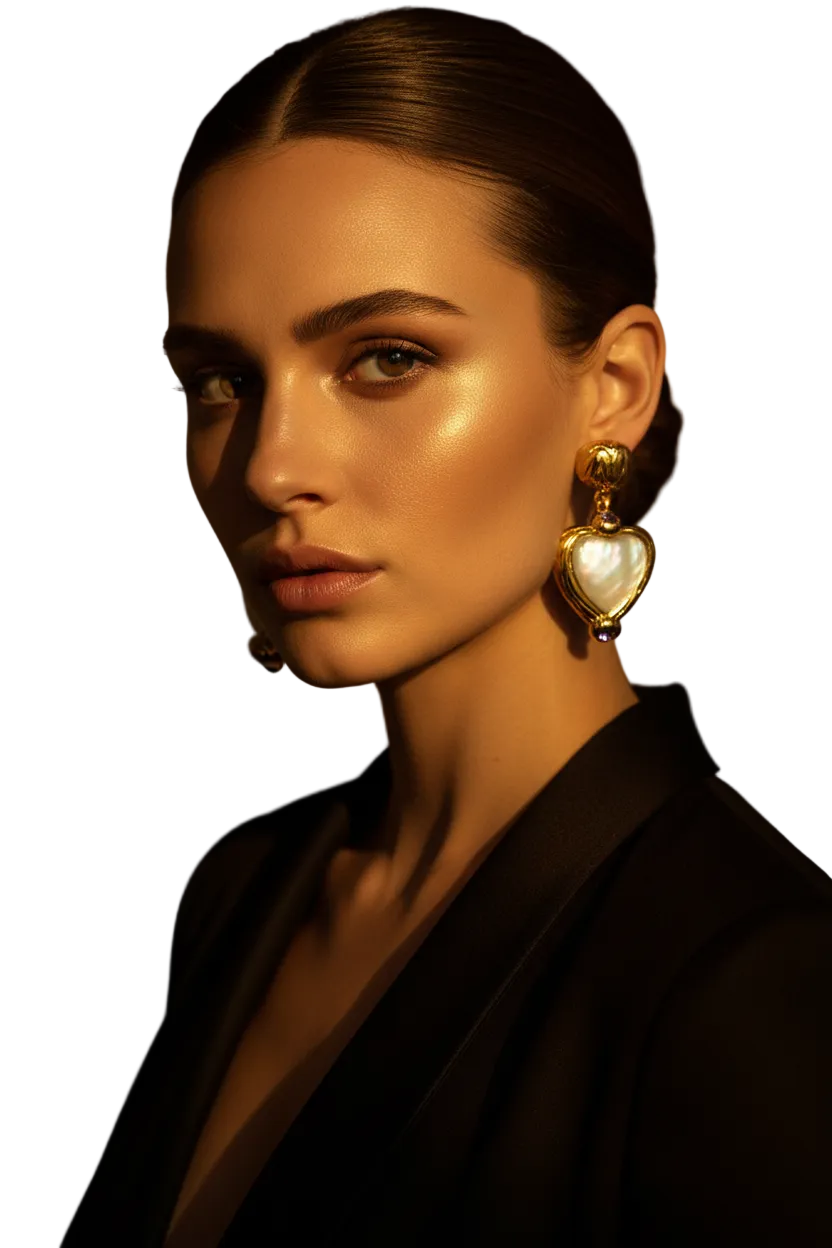 Scène joaillerie - Femme audacieuse portant les boucles d'oreilles cœur
