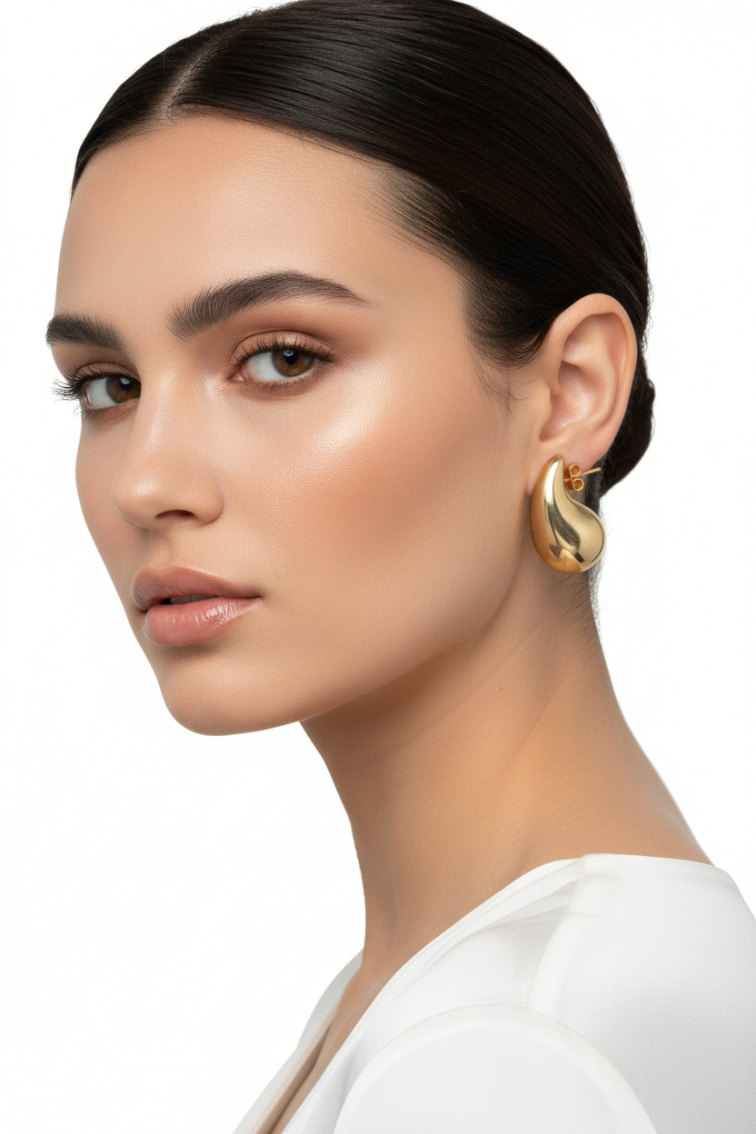 Scène joaillerie femme élégante fond blanc